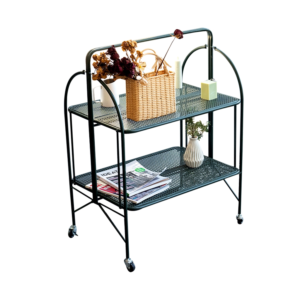 900mm Modern Standing Kitchen Shelves with Handle & Casters in Dark Green window image