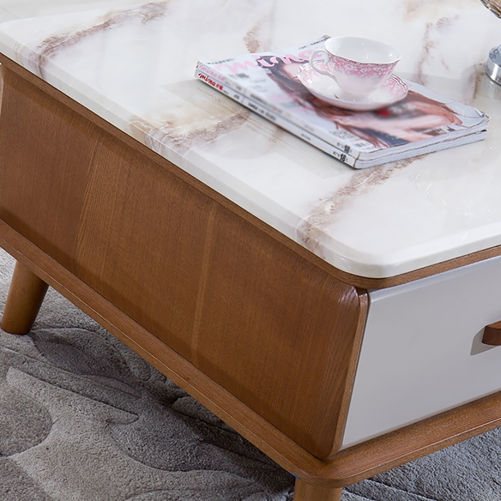 Modern Wood Coffee Table with Storage with Marble Top & Wood window image