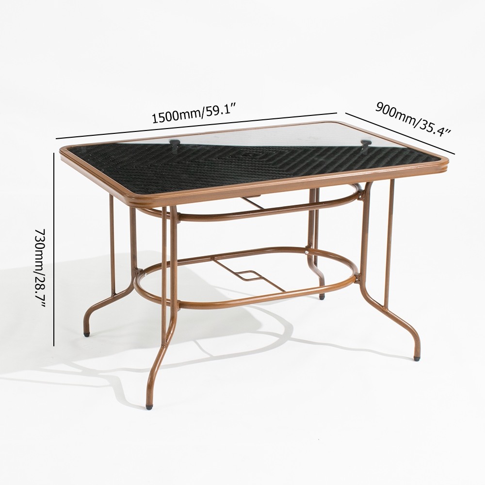 7-Pieces Rattan Patio Dining Set with Glass-top Trestle Table and 6 Rattan Armchair window image