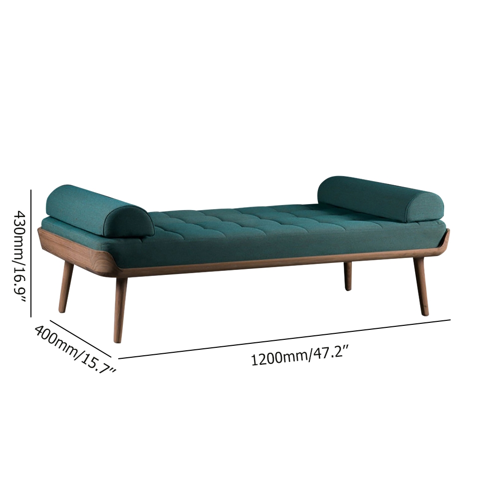 Retro Green Linen Upholstered Bench 47.2" Solid Wood Frame Bnech window image