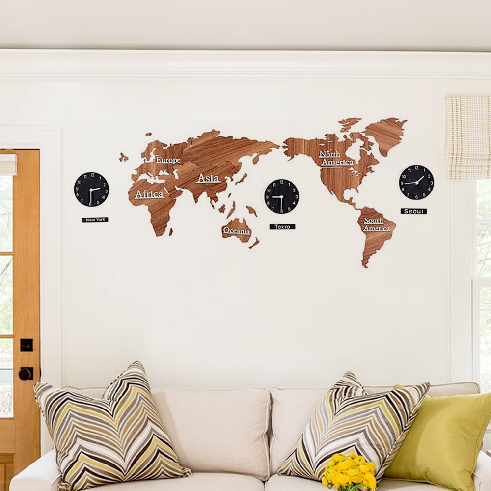 1300mm x 665mm 3D Oversized World Map Creative Wooden Wall Clock window image