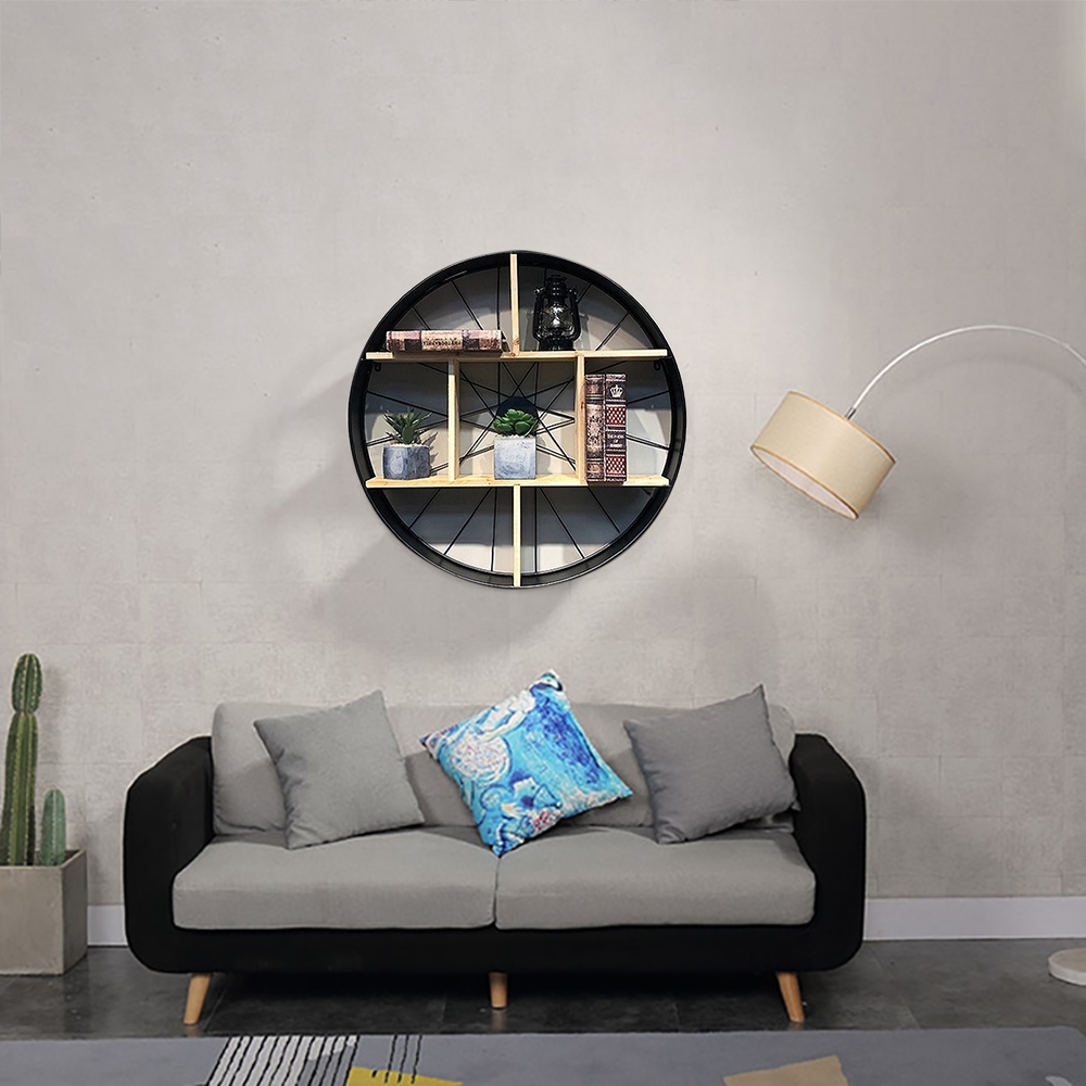 Industrial Round Floating Shelves Wall Display Shelf window image