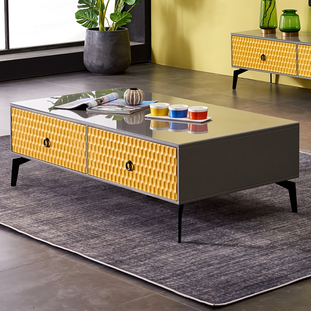 Modern Rectangle Coffee Table with Drawers in Orange window image