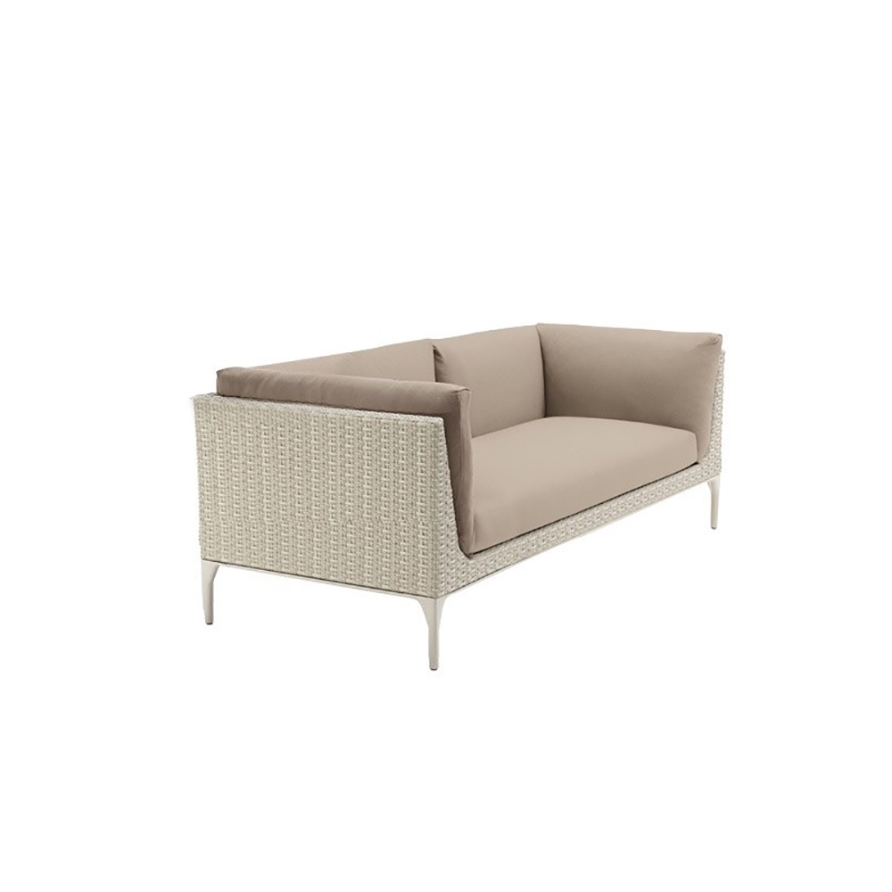 2-Seater Woven Rattan Outdoor Sofa with Square Arm Cushion Back window image