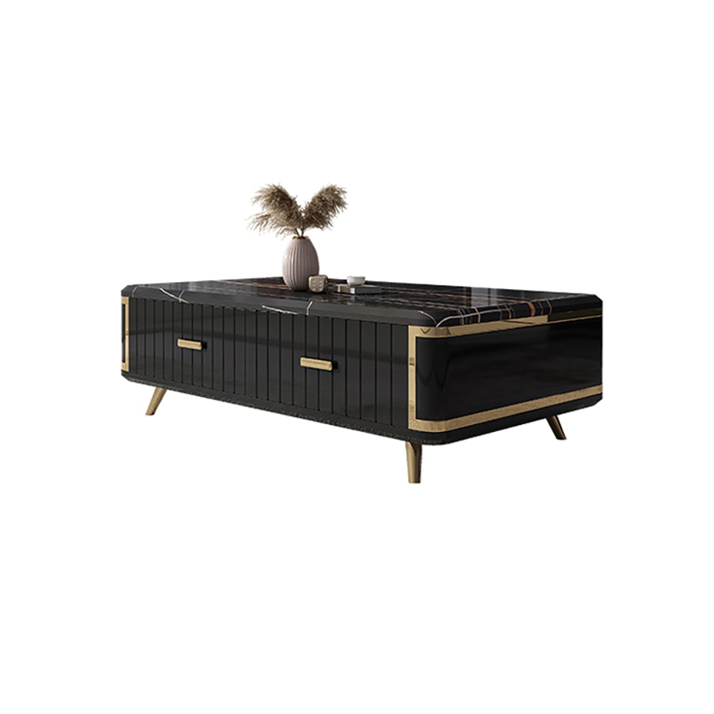Modern Marble Coffee Table with Drawers in Black window image