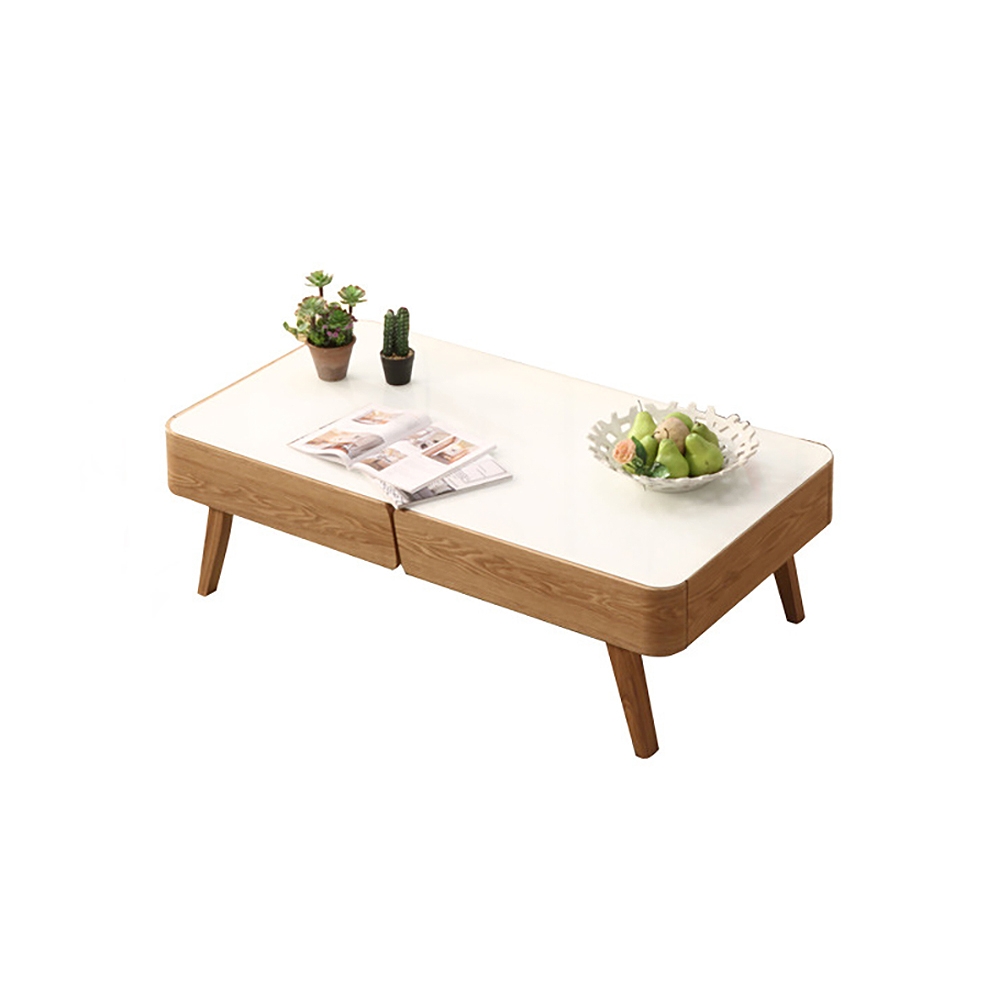 Rustic Wood Coffee Table with Storage Tempered Glass Top & Ash Wood Legs window image