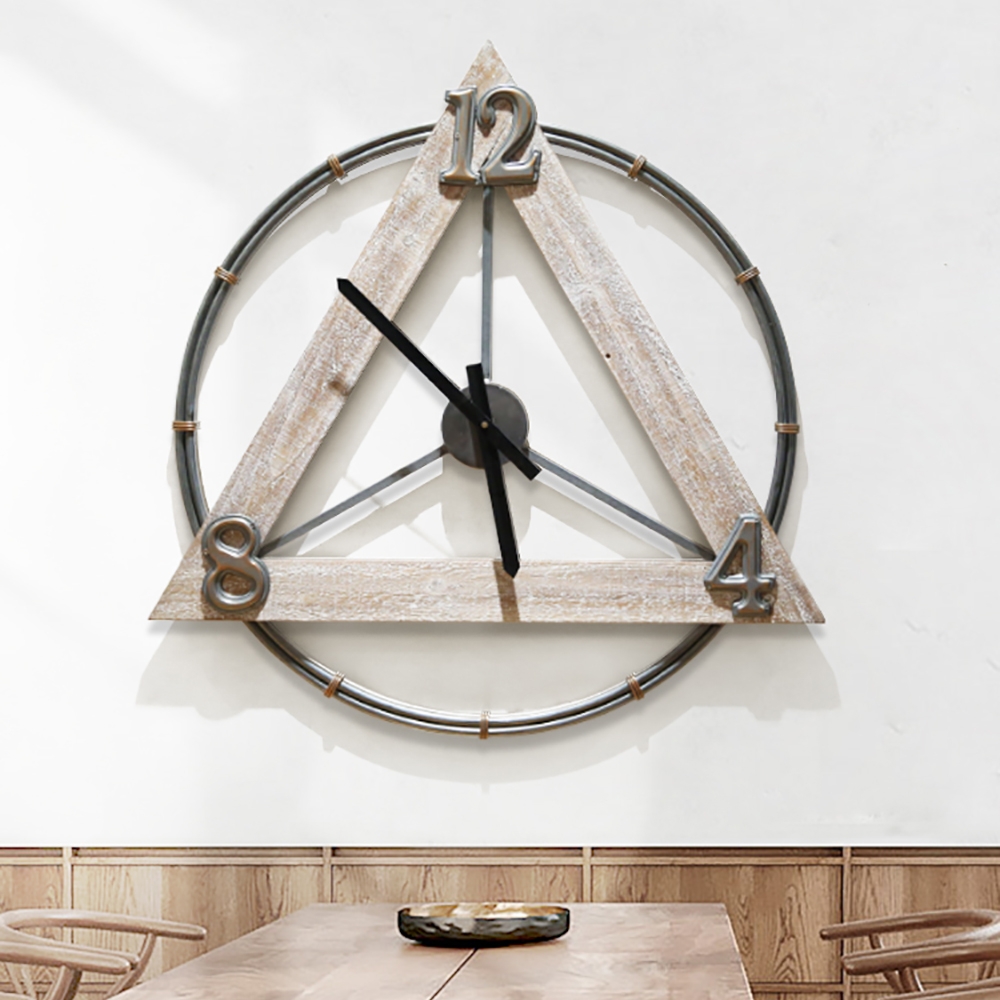 Retro-Style Oversized Wall Clock with Geometric Round&Triangle Design window image