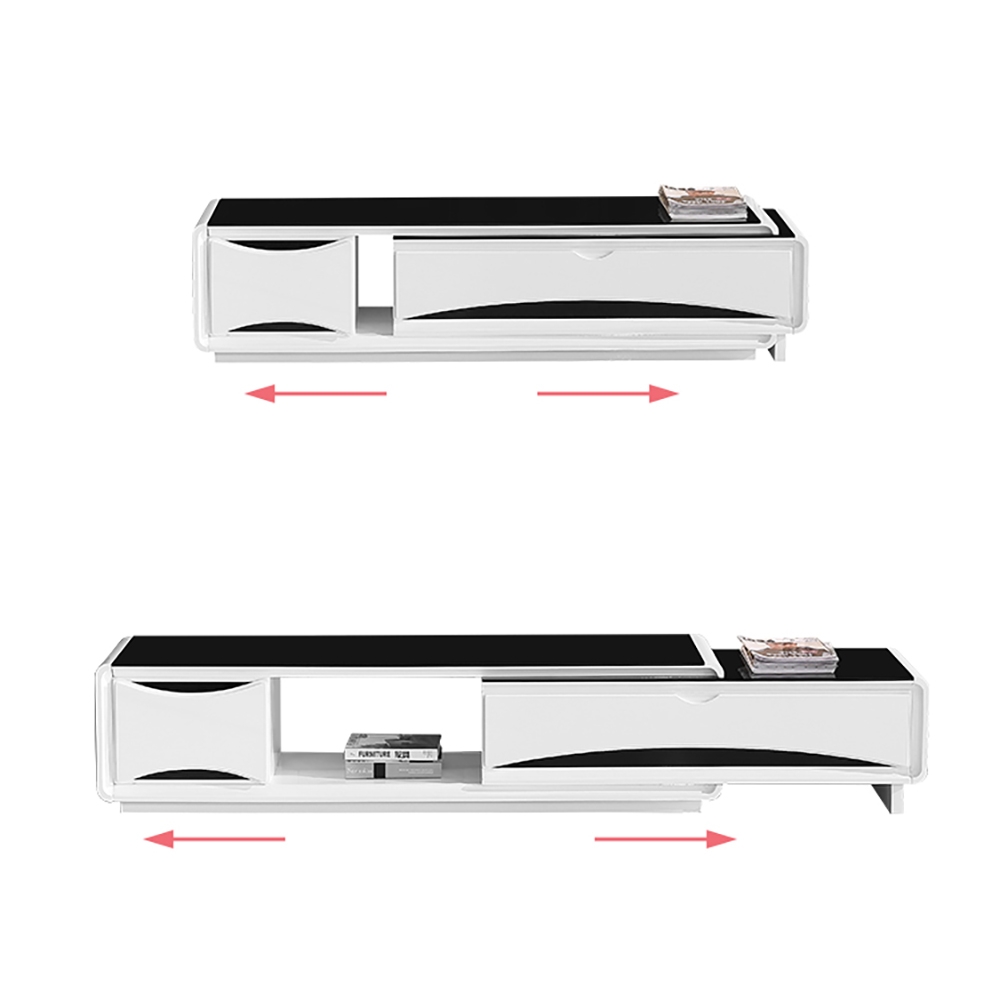 Modern Extendable Tempered Glass Coffee Table with Storage in Black & White window image