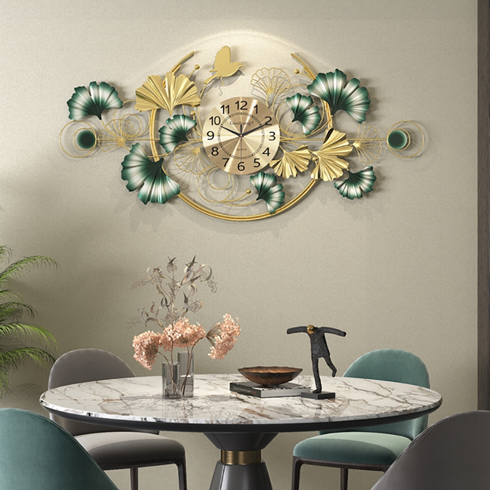 1000mm x 500mm Ginkgo Leaves Deluxe Oversized Metal Wall Clock window image