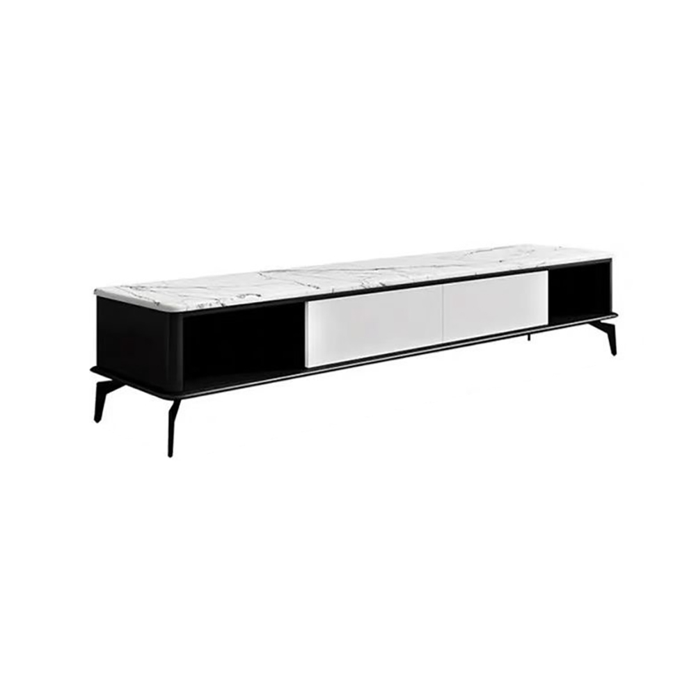Nordic White&Black TV Stand Faux Marble Top Media Console with 2 Drawers in Small window image