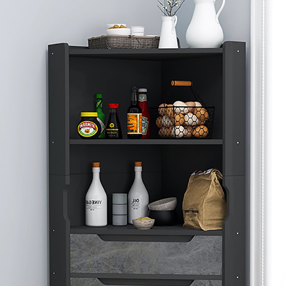 Contemporary Corner Shelf Cabinet in Black&Gray window image