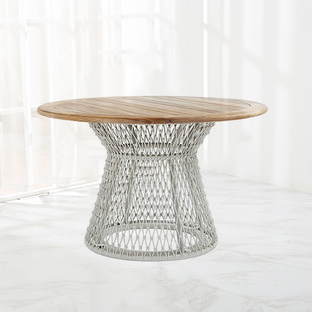 1000mm Patio Coffee Table Rattan Round Pedestal Table with Wood-Top window image