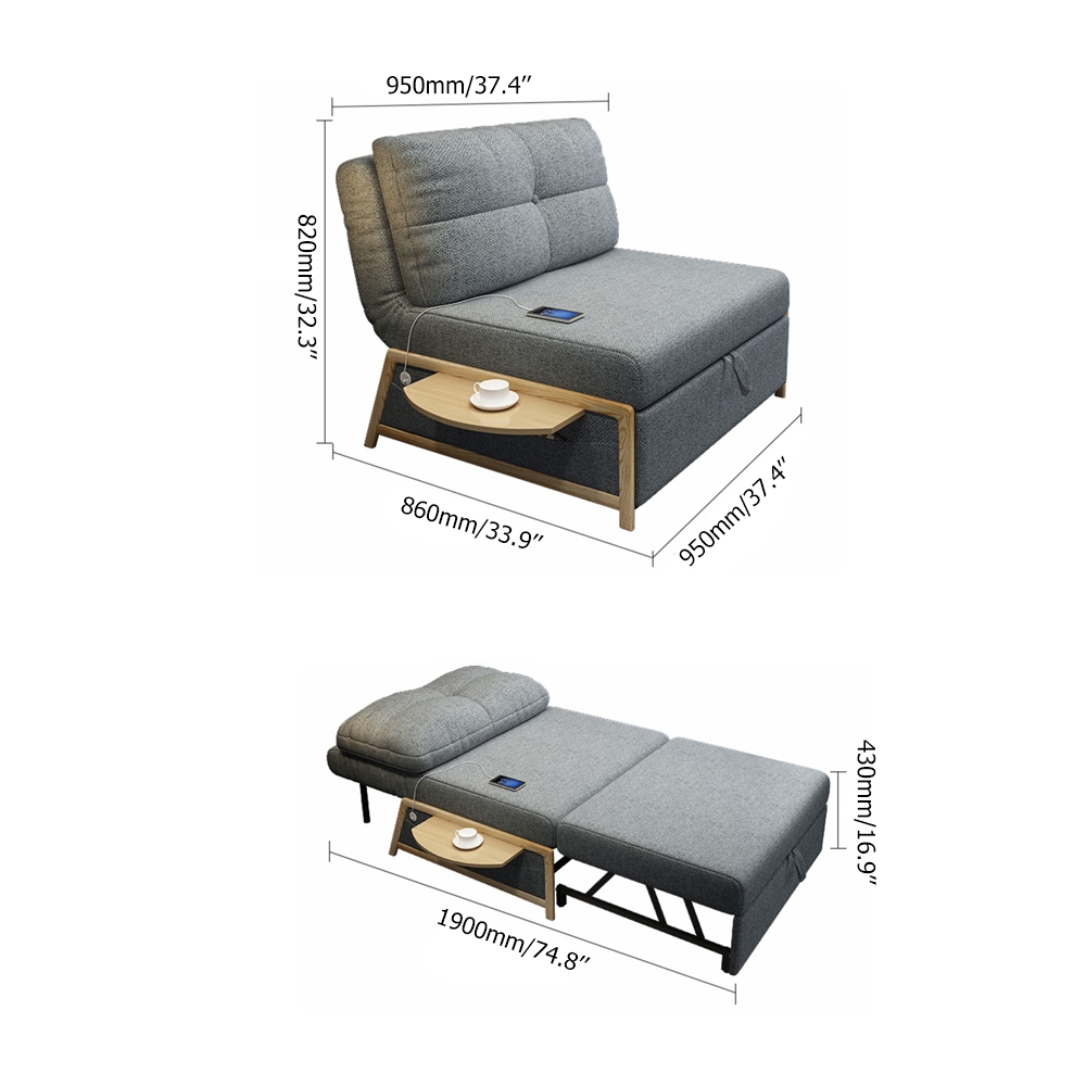 Sofa Bed Cotton&linen Upholstered 1-seat Convertible Sofa with a Accent Table window image