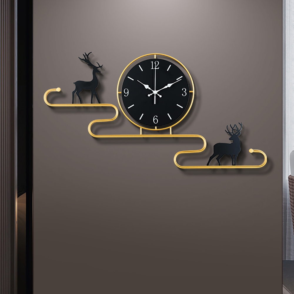 Creative Black&Gold Large Deer Wall Clock Home Background Decor window image