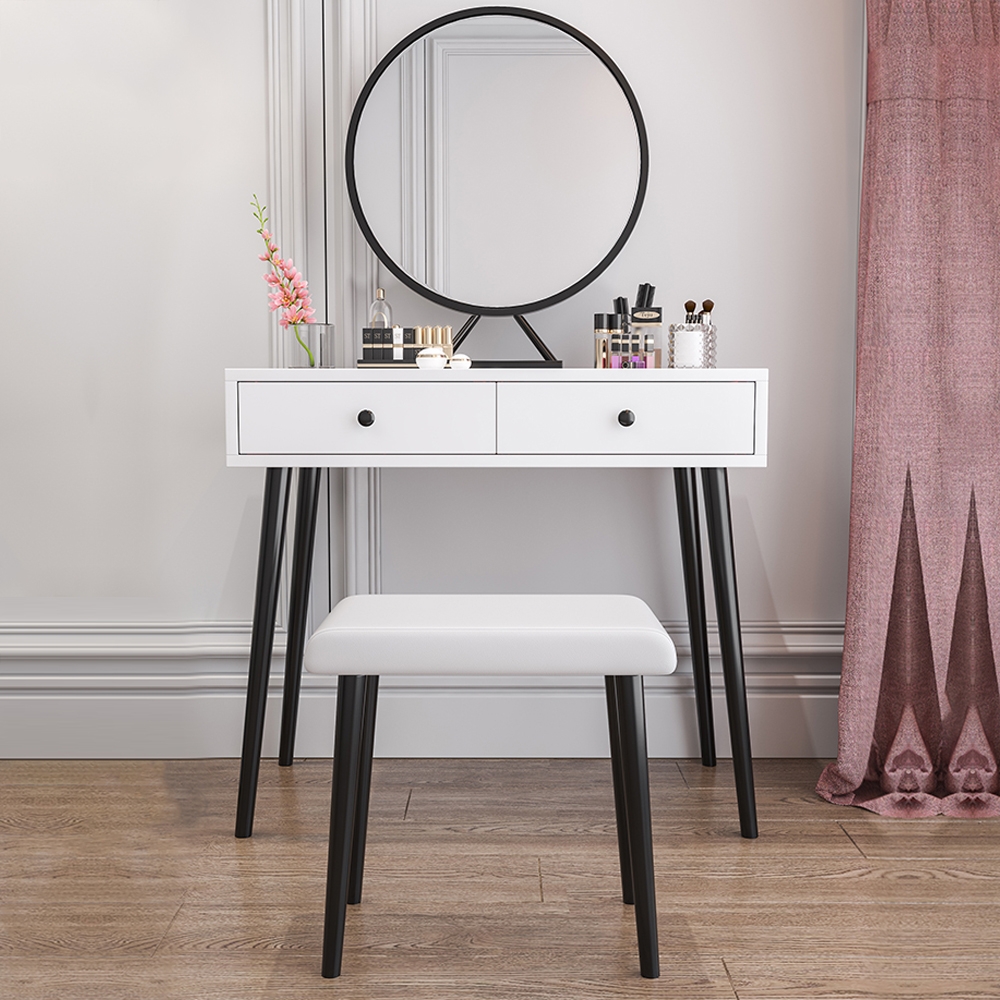 Nordic Black Makeup Vanity Set with 2 Drawers Stool & Mirror Included window image