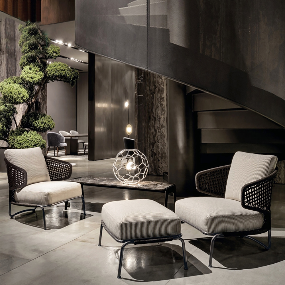 Rattan Patio Accent Chair with Square Arm and Cushion Pillow window image