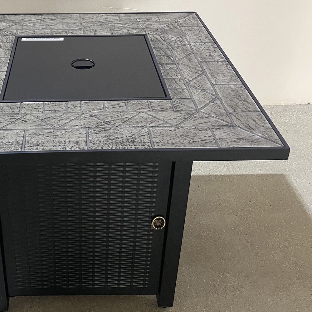 Outdoor Steel Propane Fire Pit Table Courtyard Dining Table with Lava Rock Decoration window image