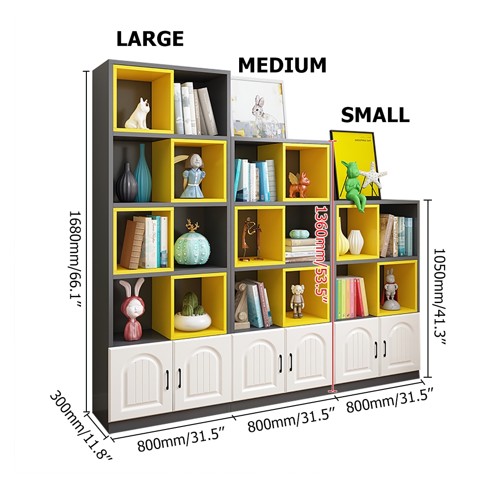 53.5" Gray & Yellow Geometric Bookshelf with Door window image
