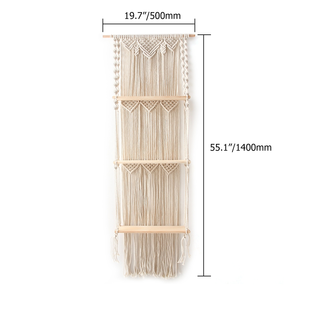 3-Tier Hand-Woven Hanging Shelves Decor Floating Display Shelf window image