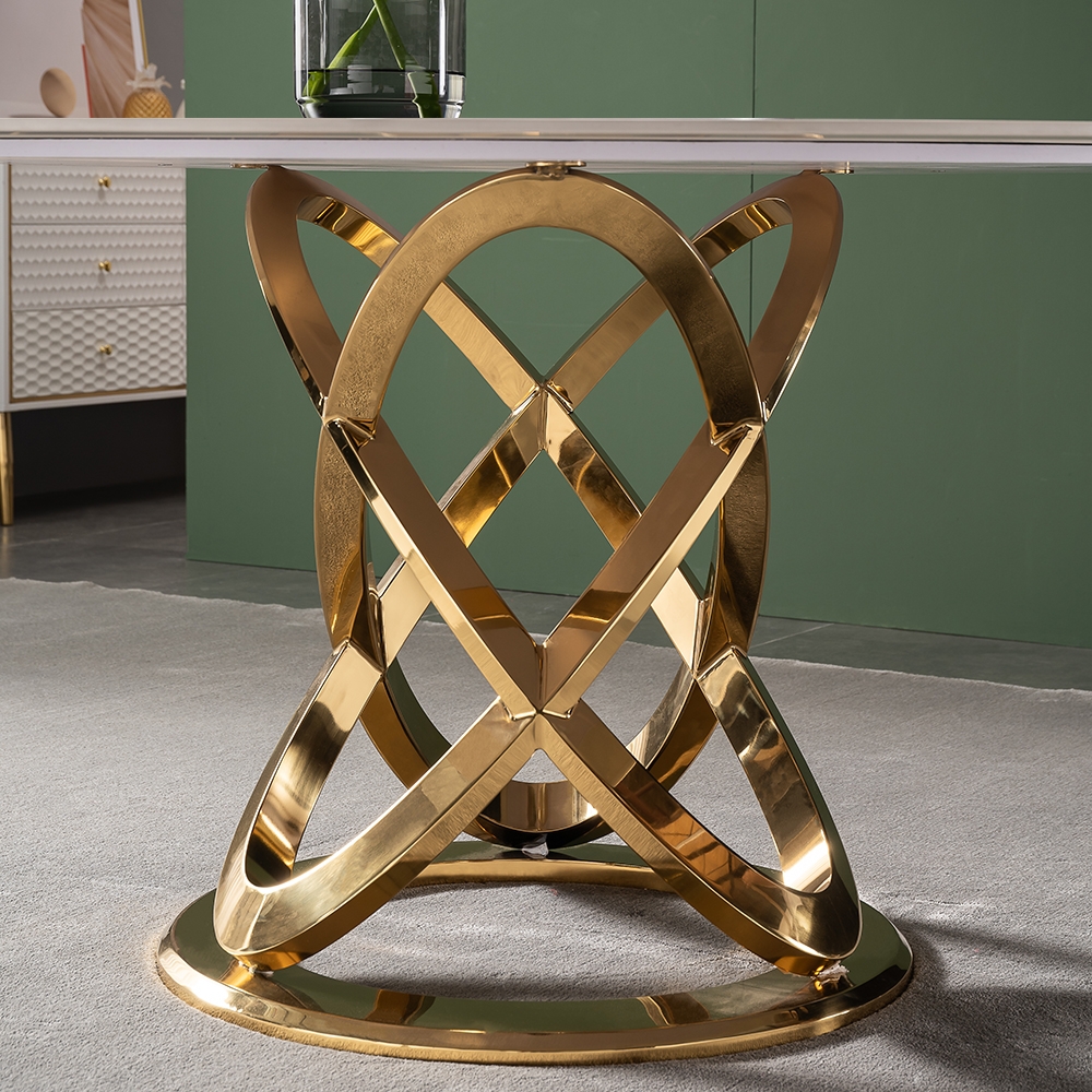 Modern Round White Sintered Stone Top Dining Table with Stainless Base ...