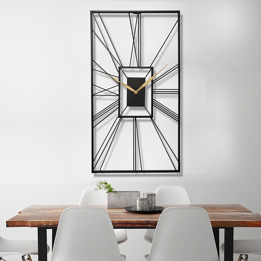 Simple Nordic Style Abstract Patterns Rectangular Frame Black Metal Wall Clock window image