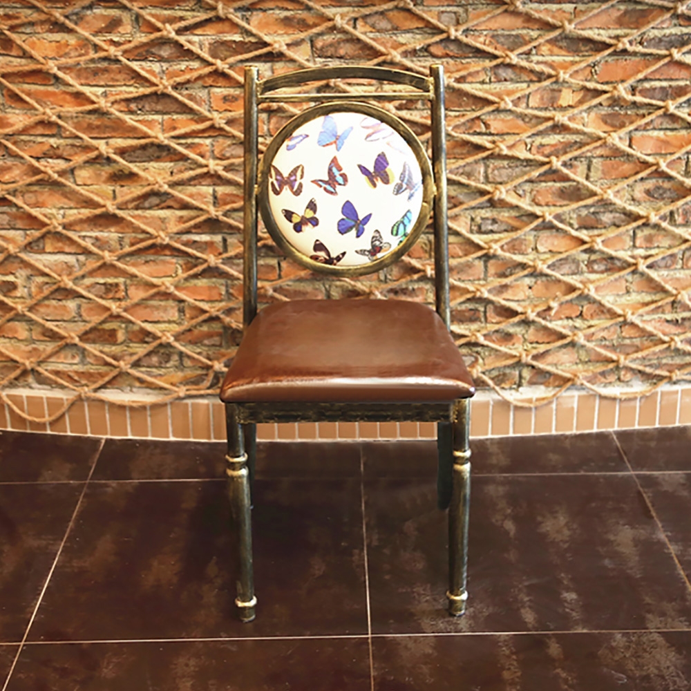 Retro Dining Chair High Back Leather Upholstered Metal Dining Chair window image