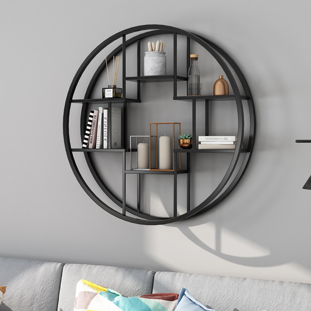 Modern Round 6-Tiered Floating Shelves for Study in Black window image