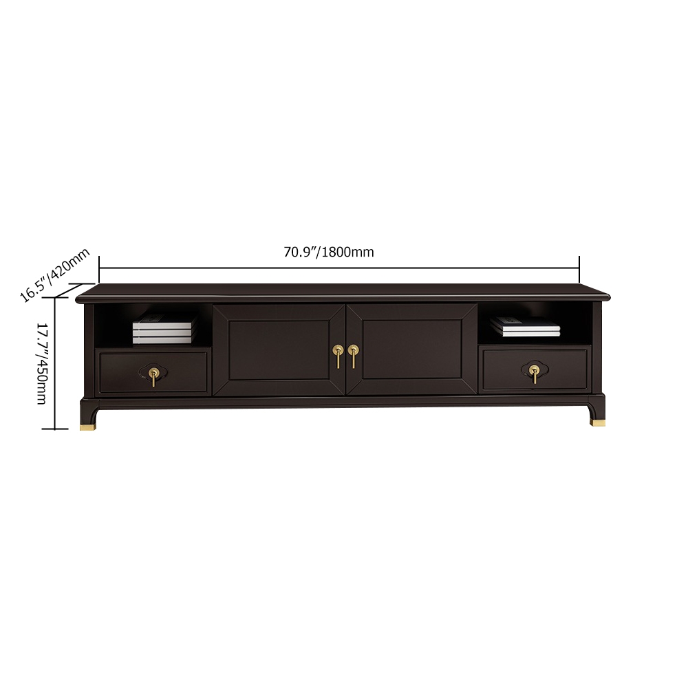 Vinatge Coffee TV Stand Chinese Style 2-Door & 2-Drawer Media Console in Gold window image