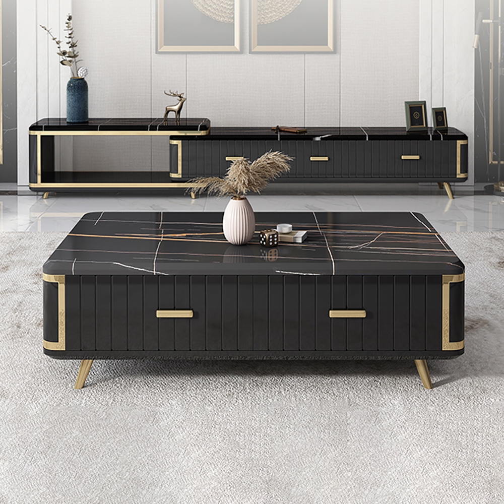 Modern Marble Coffee Table with Drawers in Black window image