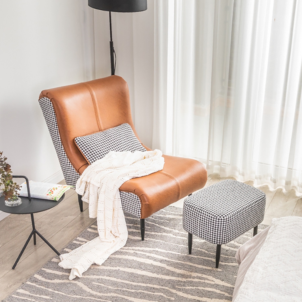 Orange Accent Chair Upholstered Leather Accent Chair Modern with Ottoman window image