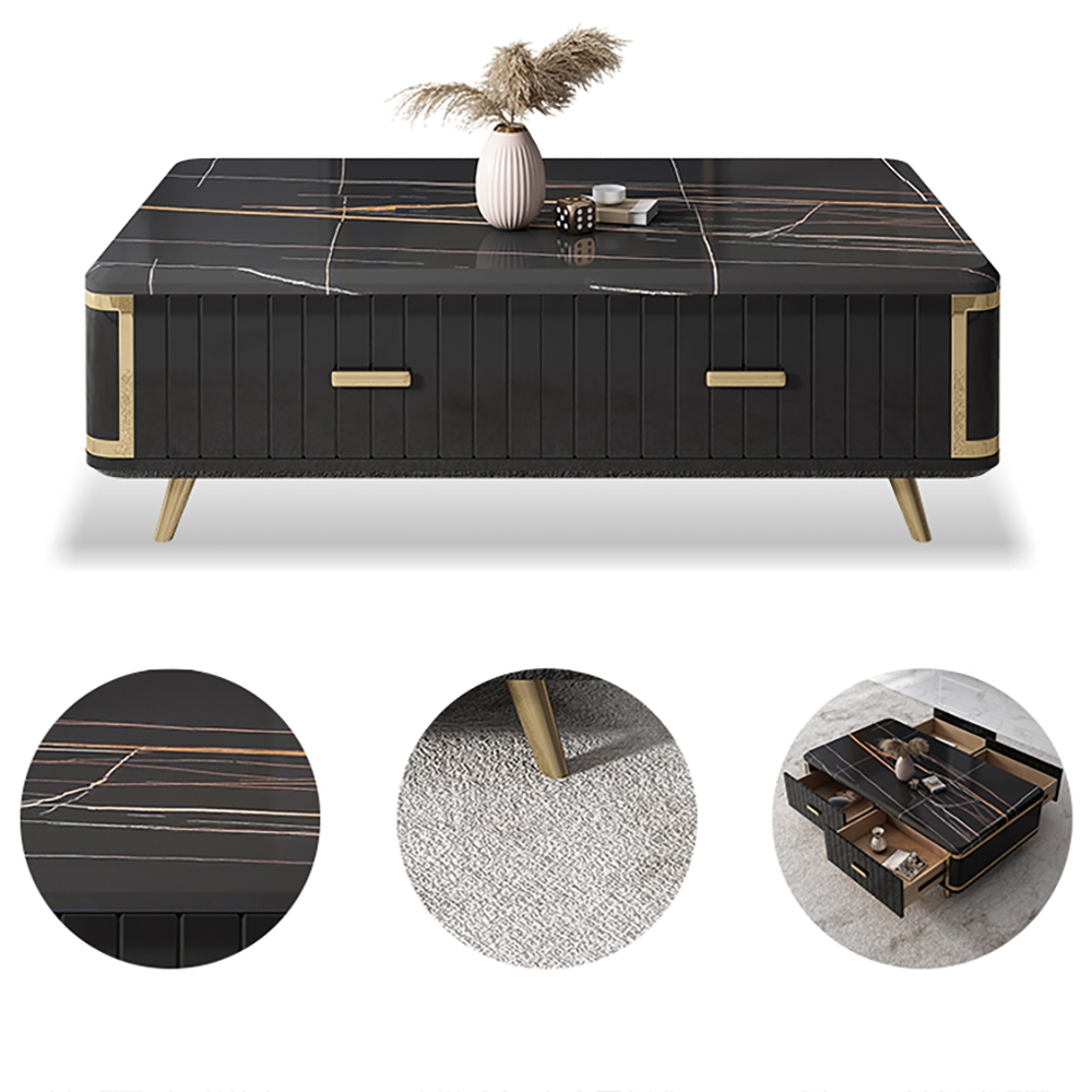 Modern Marble Coffee Table with Drawers in Black window image