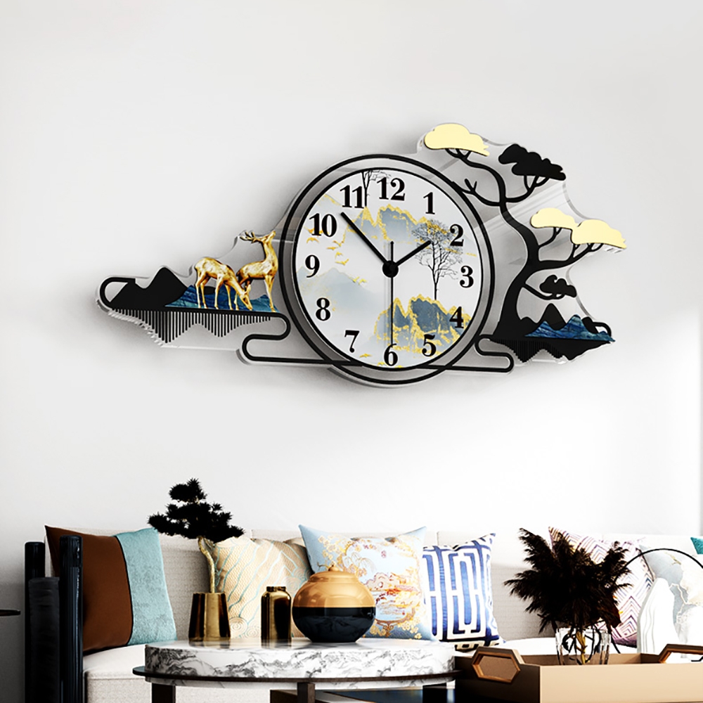 Small Rustic Modern Fashion Deer Tree Design Home Adornment Acrylic Wall Clock window image