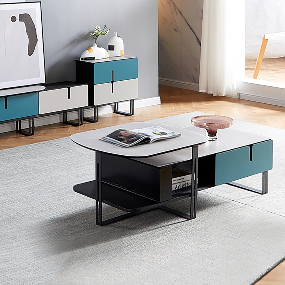 Nesting Coffee Table with Tempered Glass & Pine Wood Frame Accent Extendable Table window image