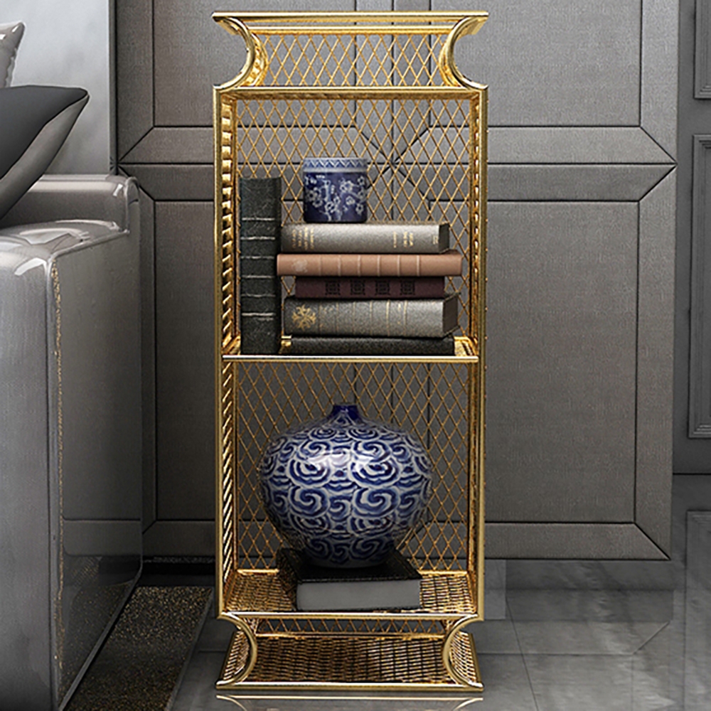 Modern Grid Bookcase Freestanding Gold Display Bookshelf window image