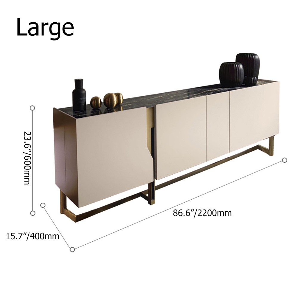 Modern Off White TV Stand Sintered Stone Top Media Console with Doors in Large window image