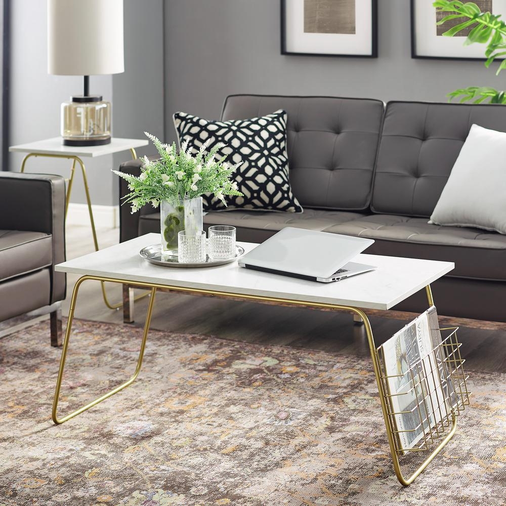 Modern White Coffee Table with Storage in MDF Top & Metal Frame window image