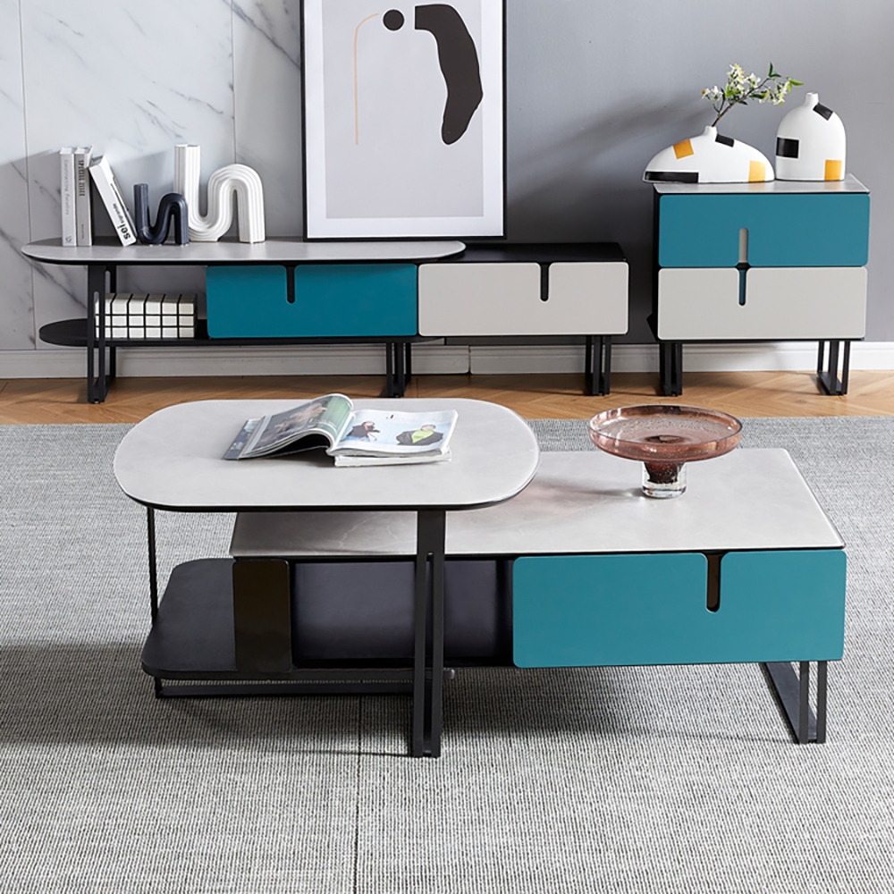 Nesting Coffee Table with Tempered Glass & Pine Wood Frame Accent Extendable Table window image