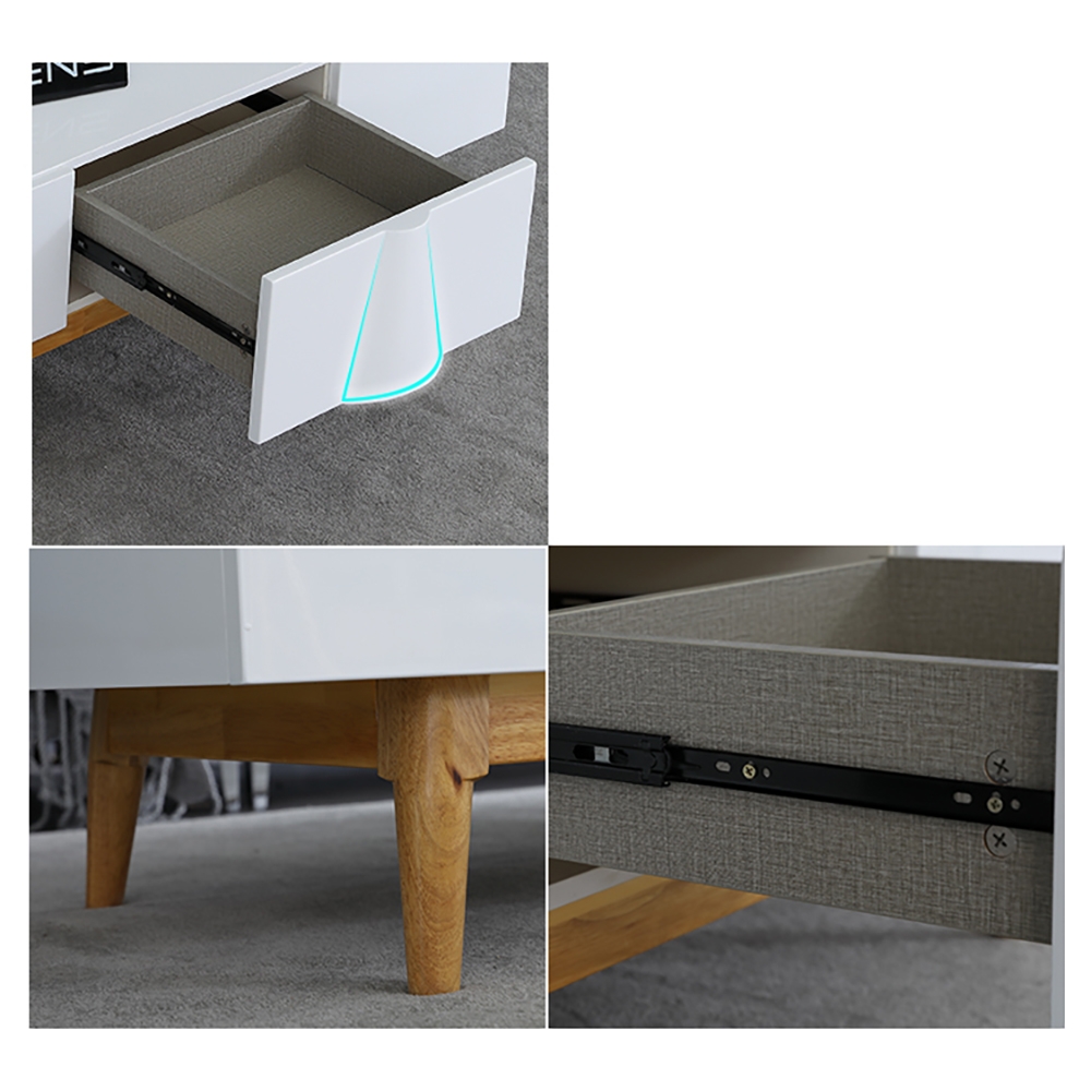 White Coffee Table with Drawers in Rectangle-shaped window image