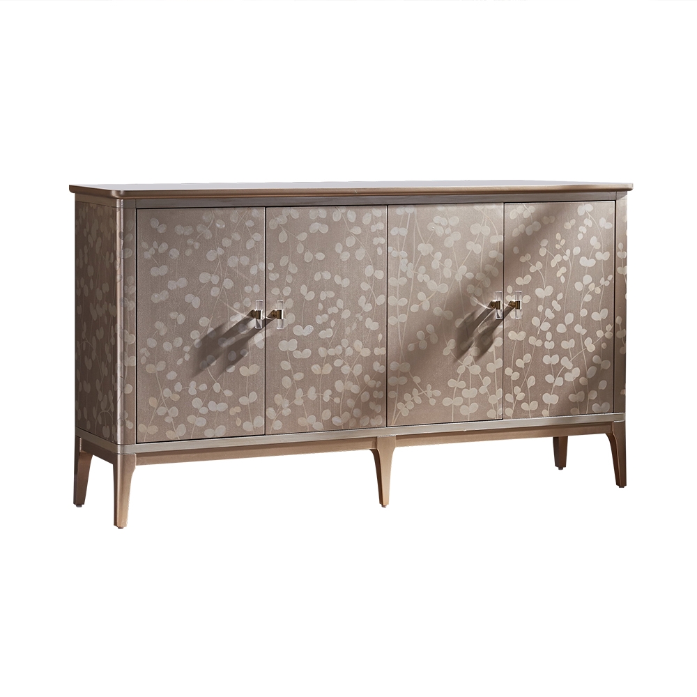 66" Champagne Sideboard 4-Door 4-Shelf Buffet Acrylic Pulls Gold Finsh window image