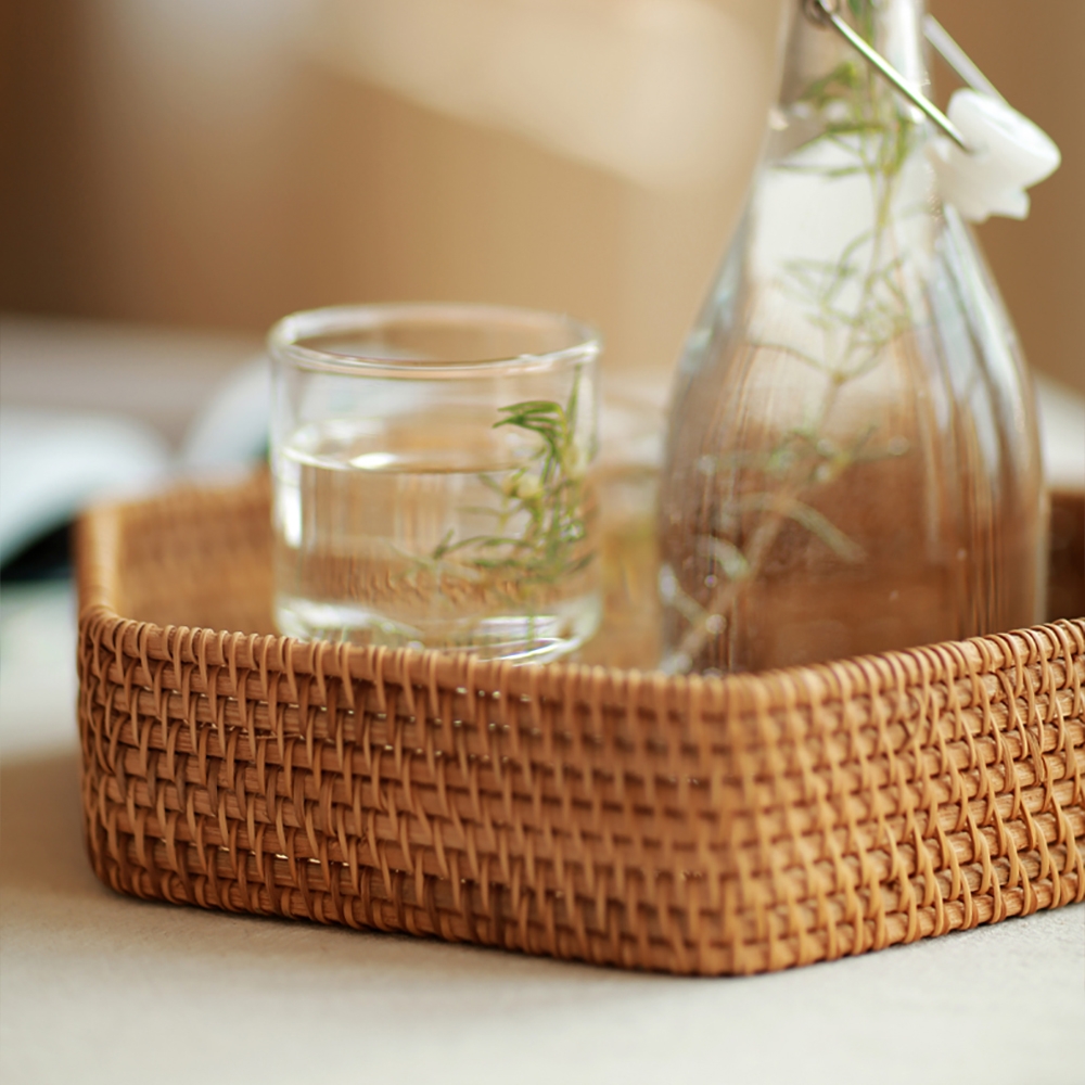 Rustic Rattan Desk Organizer in Natural Set of 2 window image