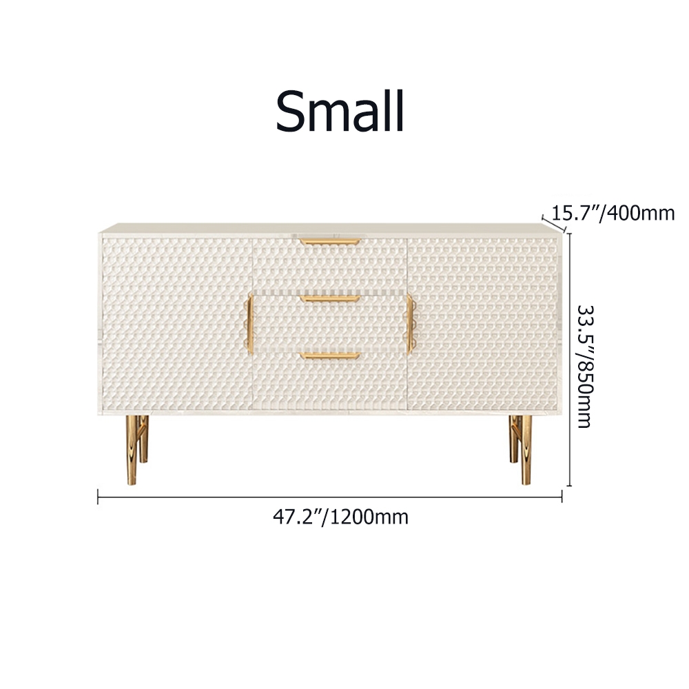 1500mm White Sideboard Tempered Glass Top Honeycomb Surface Buffet with Storage in Large window image