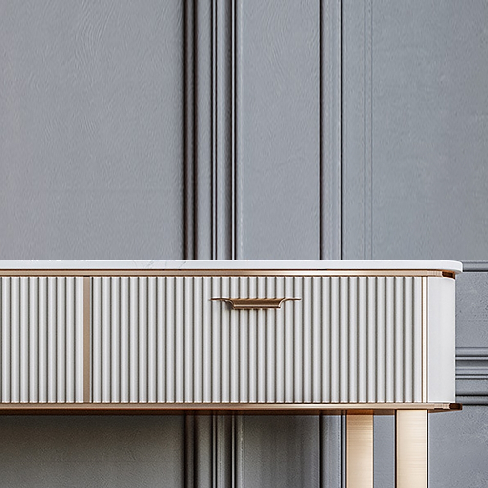 Postmodern Makeup Vanity Sintered Stone Top 2-Drawer with Champagne Gold Legs in Large window image