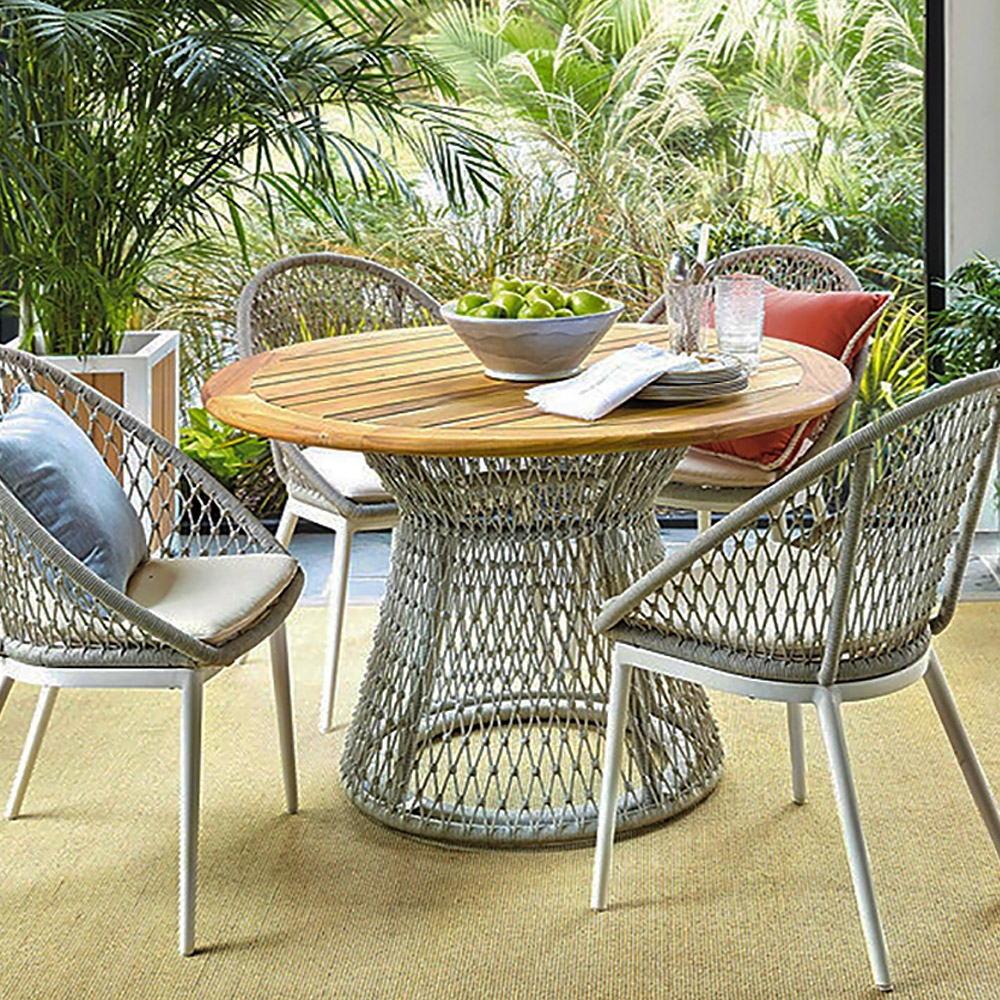 1000mm Patio Coffee Table Rattan Round Pedestal Table with Wood-Top window image