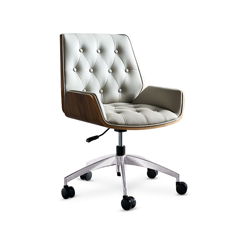 Green Leather Task Chair Upholstered Swivel Office Chair Height Adjustable window image