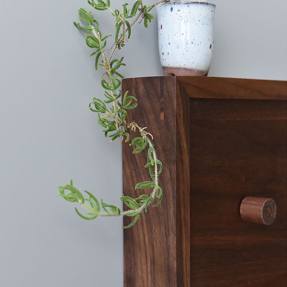 Walnut Electric Box Cover Pinboard with Brass Shelf window image