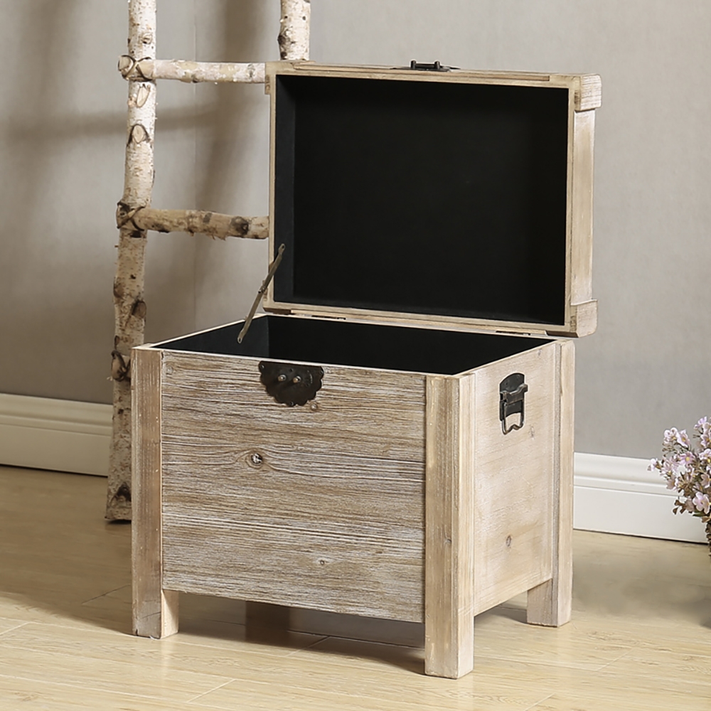 Rustic Natural Stool Wooden Ottoman with Storage window image