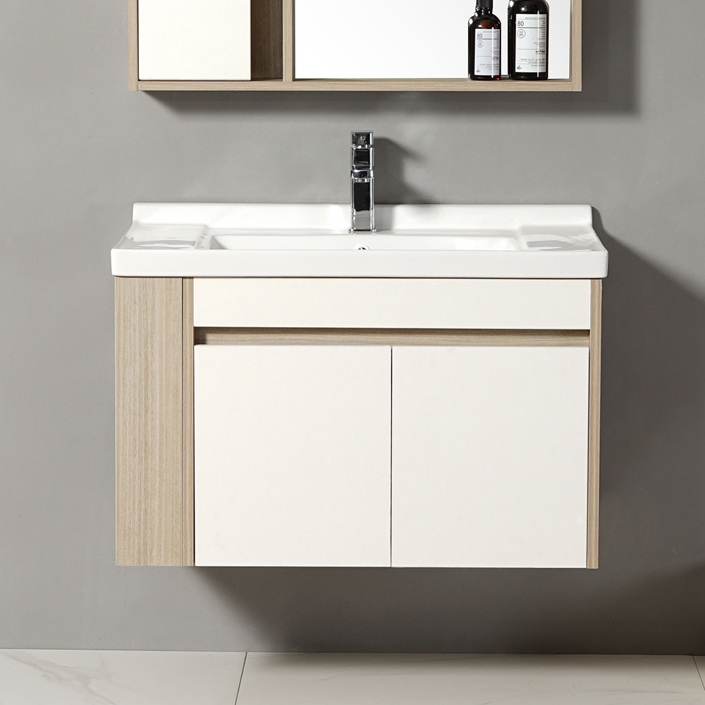 35.8" Bathroom Vanity Single Ceramic Sink Floating Cabinet with Doors & Open Shelf window image