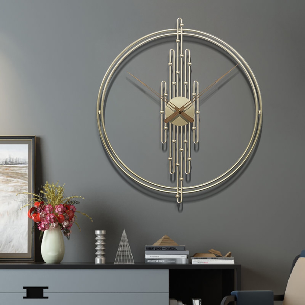 Small 3D Modern Design Oversized Golden Metal Round Wall Clock window image