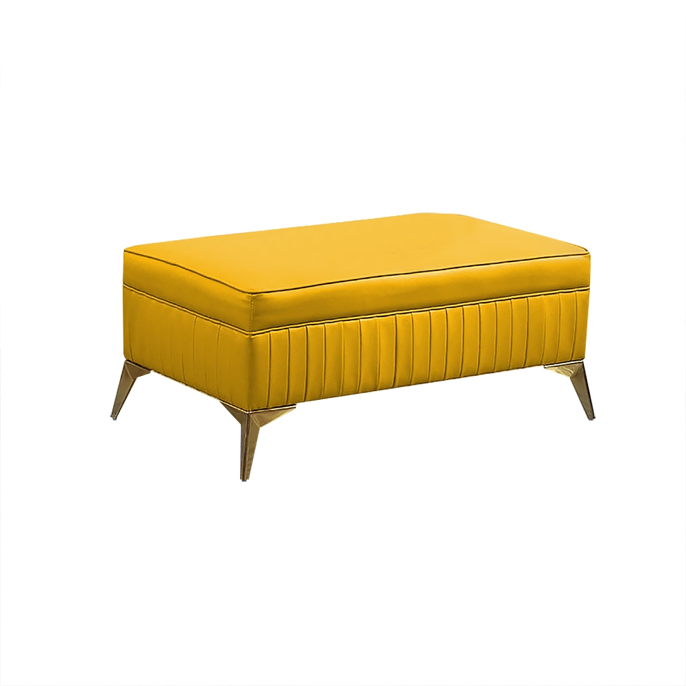 Yellow PU Leather Ottoman Upholstered Ottoman Stool in Stainless Steel Legs window image