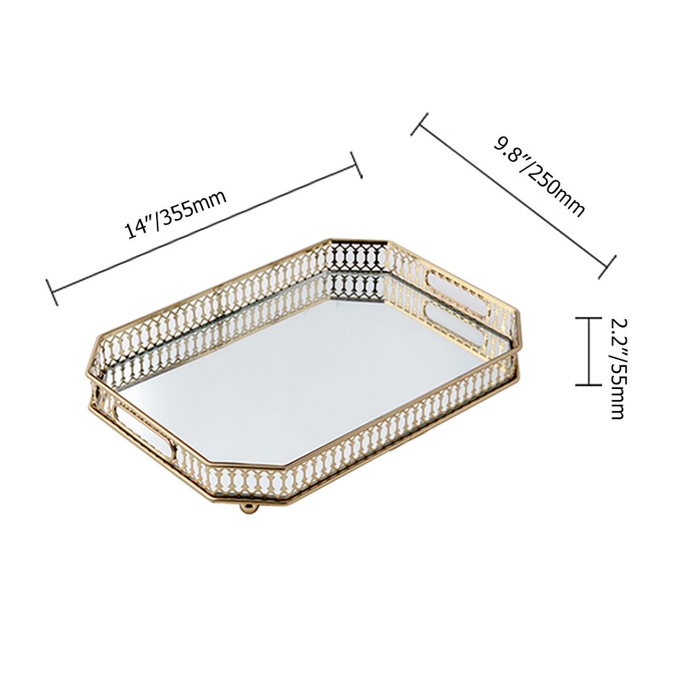 Gold Retangular Glass Mirror Serving Vanity Tray window image